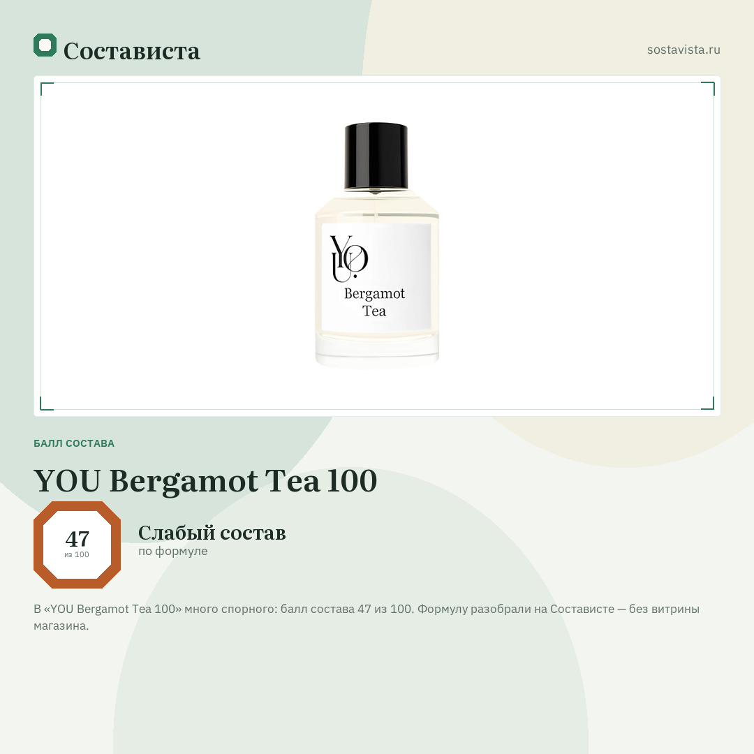 YOU Bergamot Tea 100: балл состава 47 из 100 — Состависта