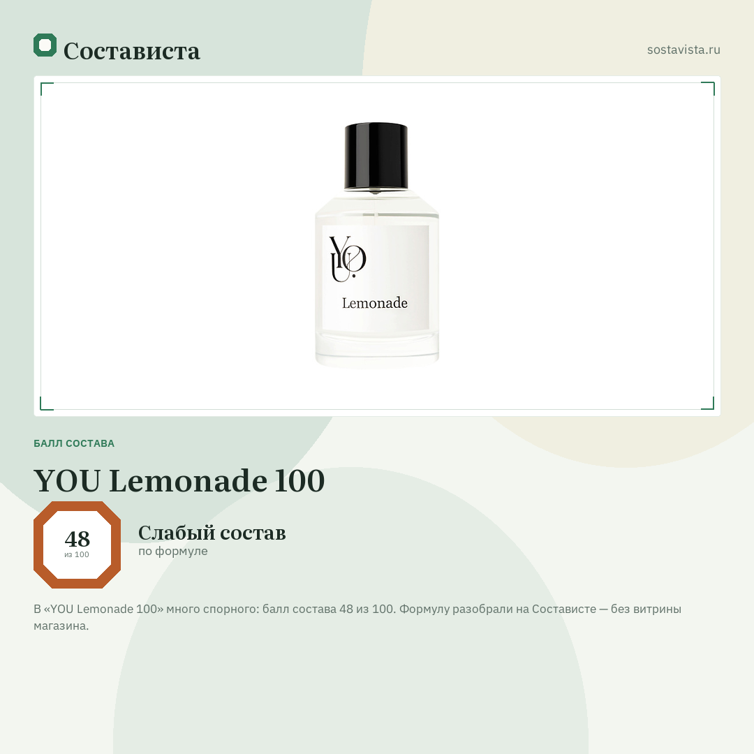 YOU Lemonade 100: балл состава 48 из 100 — Состависта