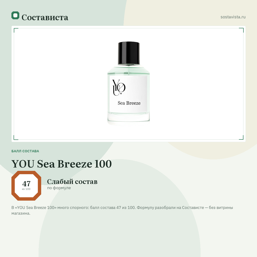 YOU Sea Breeze 100: балл состава 47 из 100 — Состависта