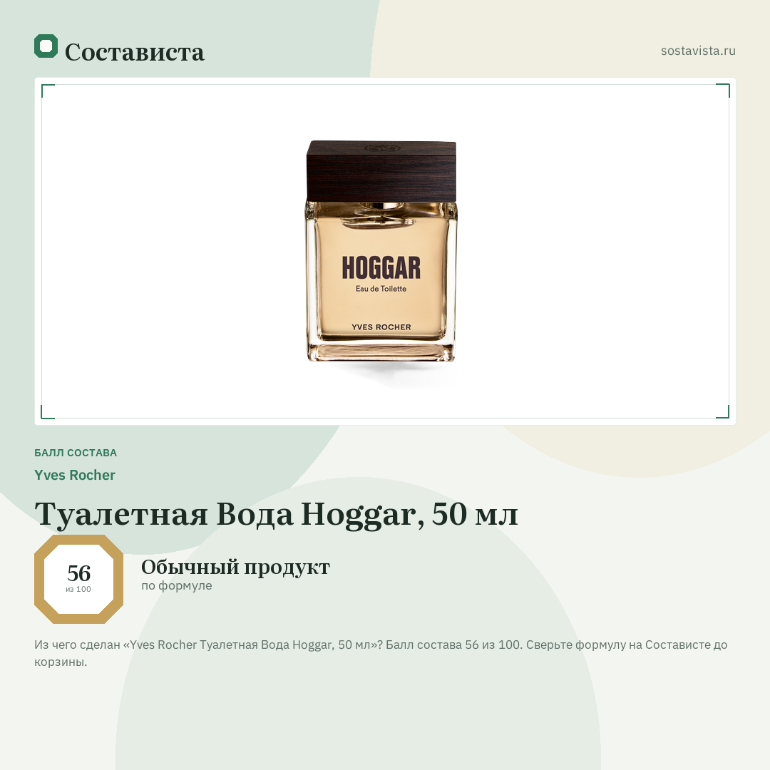Yves Rocher Туалетная Вода Hoggar, 50 мл: балл состава 56 из 100 — Состависта