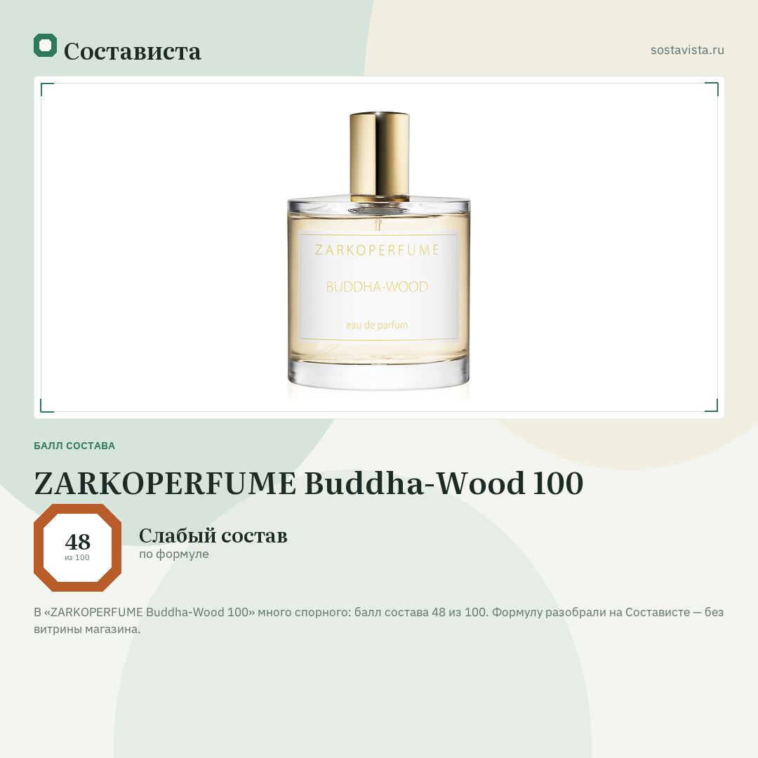 ZARKOPERFUME Buddha-Wood 100: балл состава 48 из 100 — Состависта