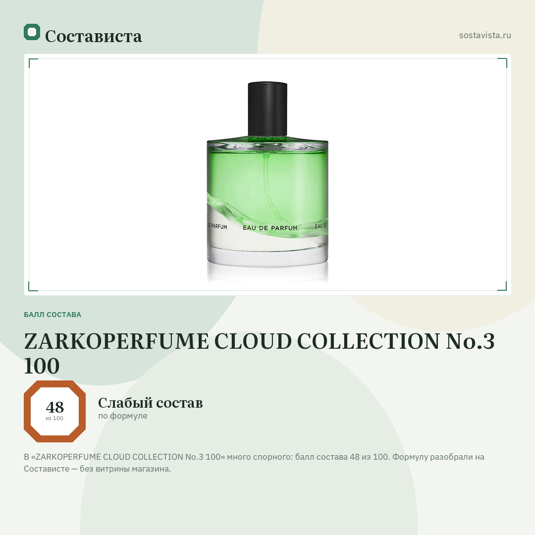 ZARKOPERFUME CLOUD COLLECTION No.3 100: балл состава 48 из 100 — Состависта