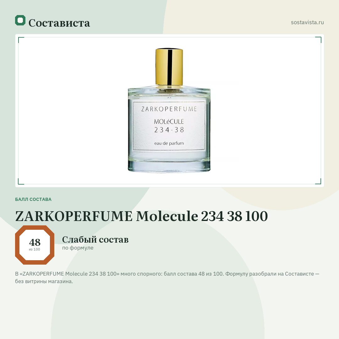 ZARKOPERFUME Molecule 234 38 100: балл состава 48 из 100 — Состависта