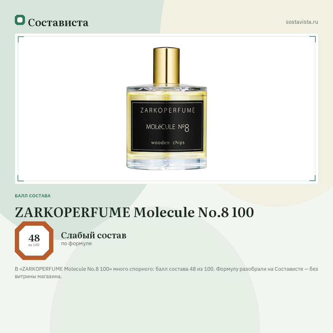 ZARKOPERFUME Molecule No.8 100: балл состава 48 из 100 — Состависта