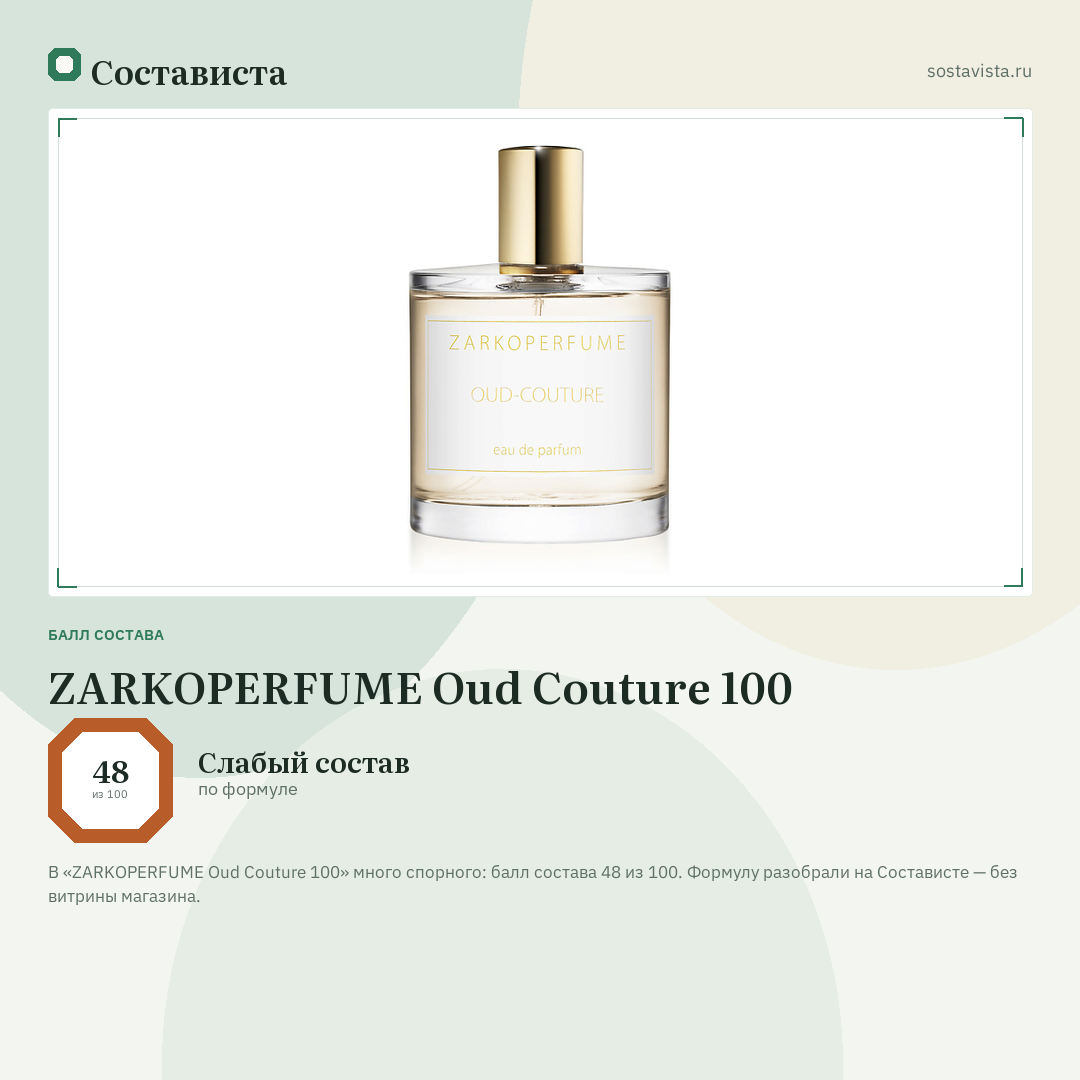 ZARKOPERFUME Oud Couture 100: балл состава 48 из 100 — Состависта