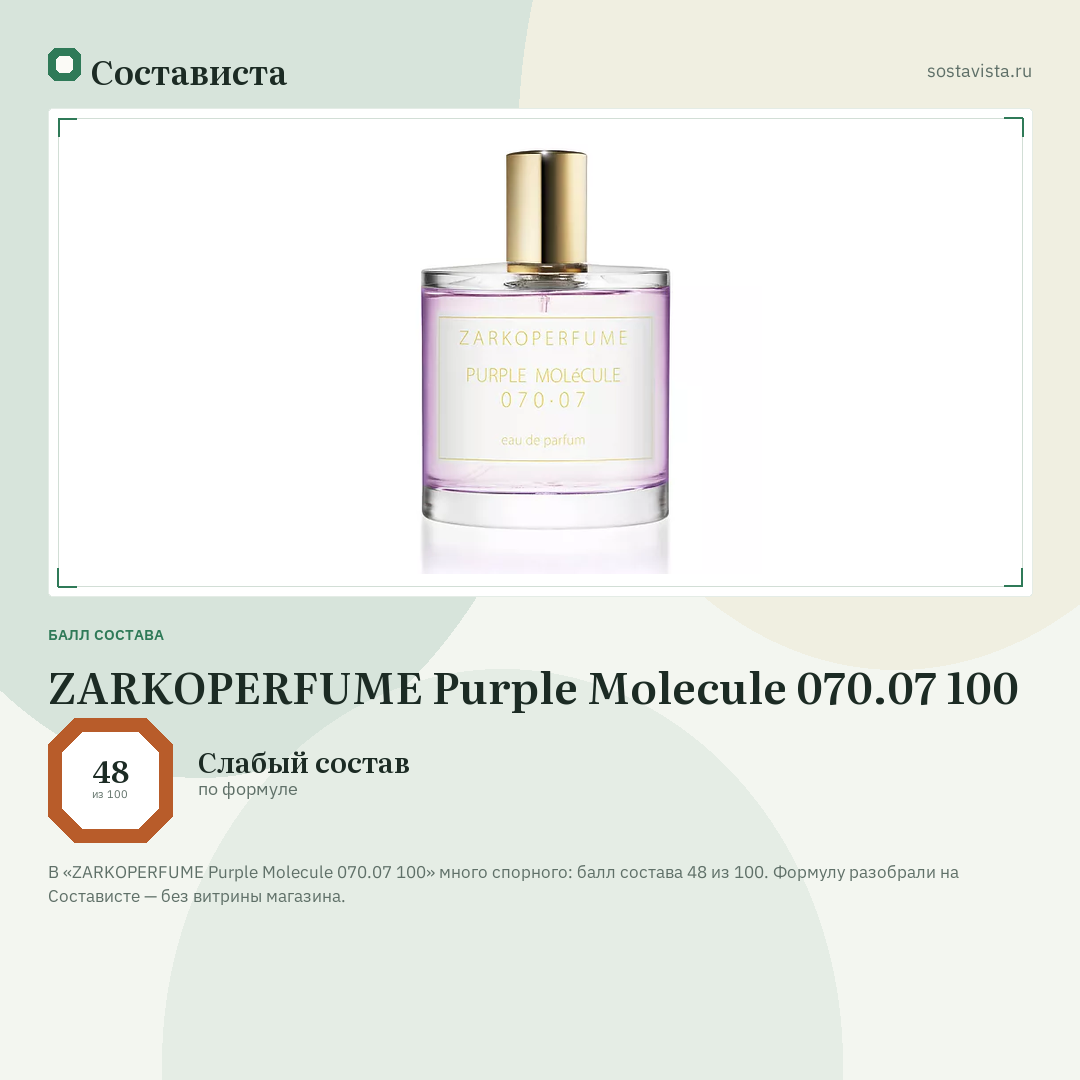 ZARKOPERFUME Purple Molecule 070.07 100: балл состава 48 из 100 — Состависта
