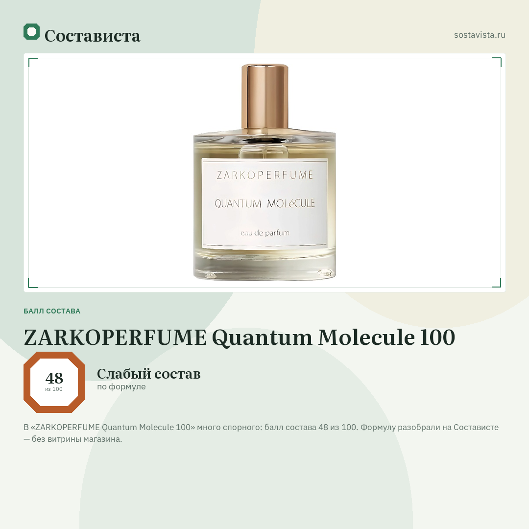 ZARKOPERFUME Quantum Molecule 100: балл состава 48 из 100 — Состависта