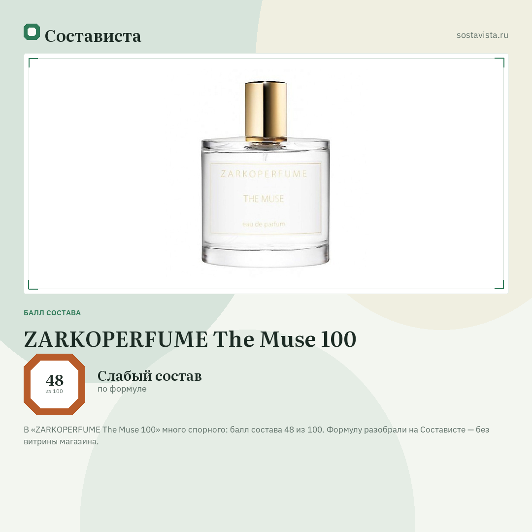 ZARKOPERFUME The Muse 100: балл состава 48 из 100 — Состависта