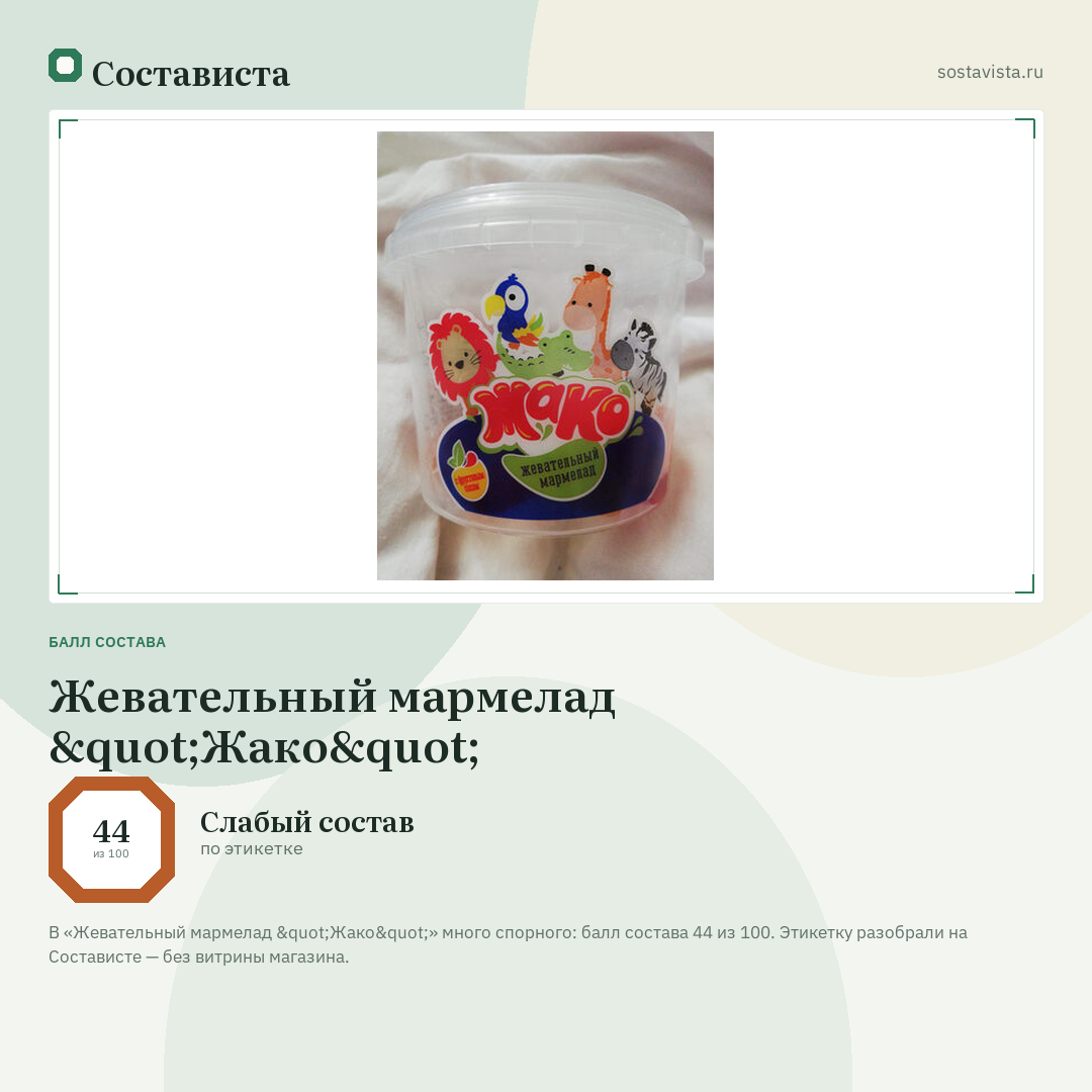 Жевательный мармелад "Жако": балл состава 44 из 100 — Состависта