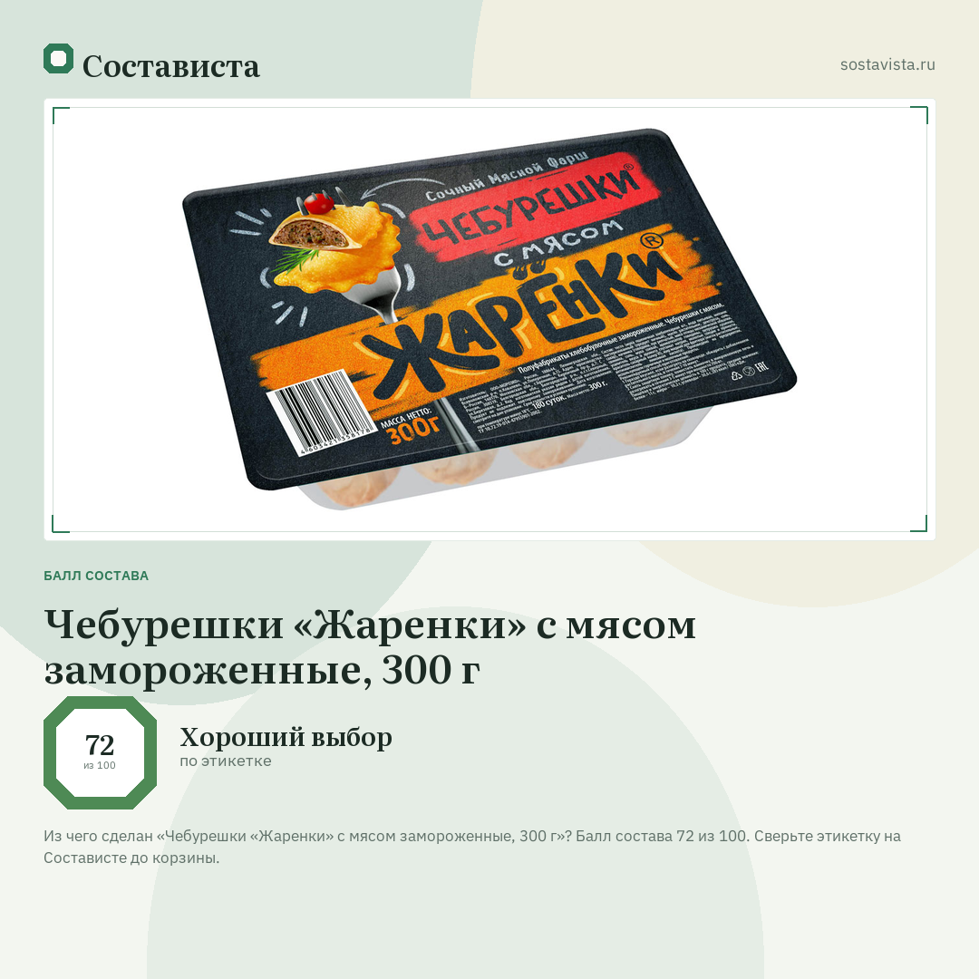 Чебурешки «Жаренки» с мясом замороженные, 300 г: балл состава 72 из 100 — Состависта