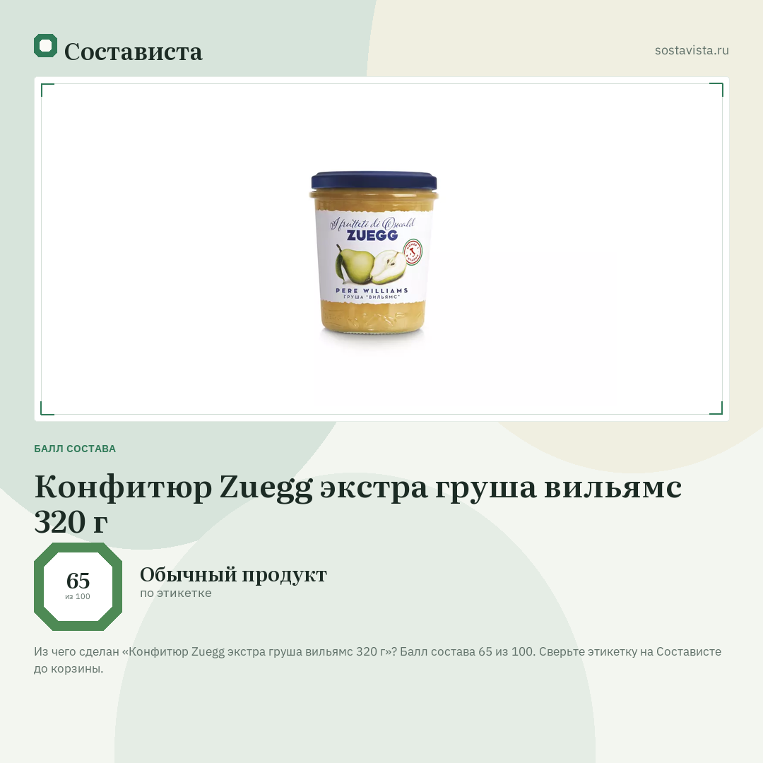Конфитюр Zuegg экстра груша вильямс 320 г: балл состава 65 из 100 — Состависта
