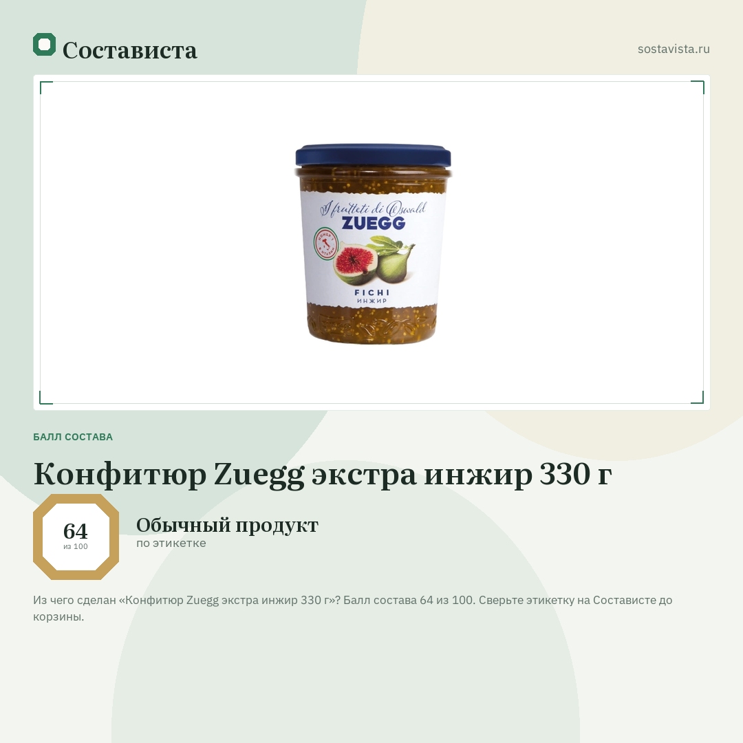 Конфитюр Zuegg экстра инжир 330 г: балл состава 64 из 100 — Состависта