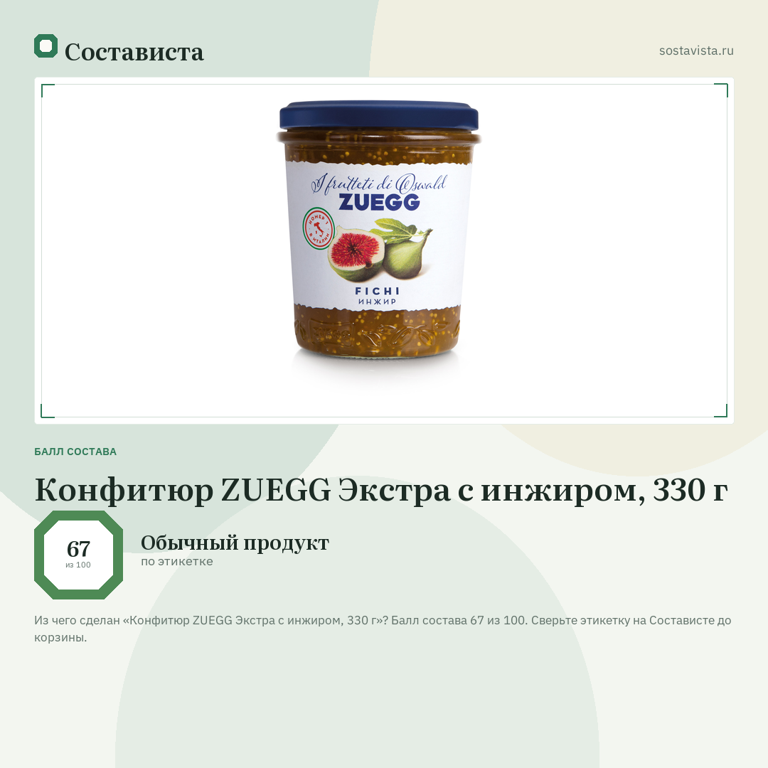 Конфитюр ZUEGG Экстра с инжиром, 330 г: балл состава 67 из 100 — Состависта